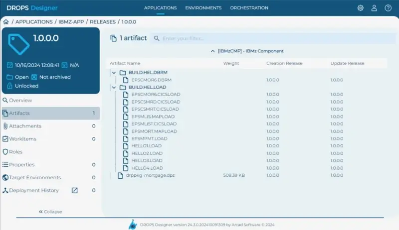 DROPS Screenshot - IBMz artifacts import